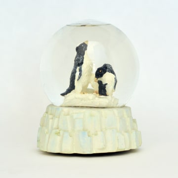 Music box with penguins in snowglobe.